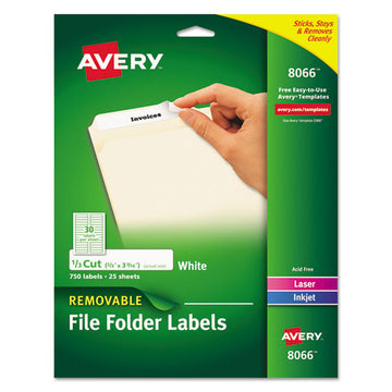 Avery® Removable File Folder Labels With Sure Feed Technology, 0.66 X 3.44, White, 30-sheet, 25 Sheets-pack freeshipping - TVN Wholesale